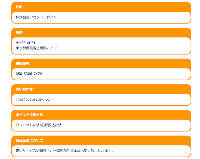 競艇ウェーブの特定商取引法に基づく表記について
