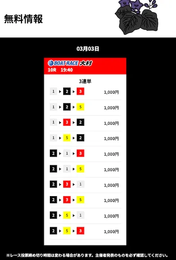 花舟 2026年3月3日 無料予想