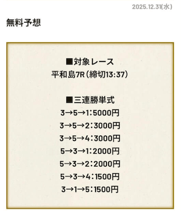 競艇ニンジャ　2025年12月31日無料予想