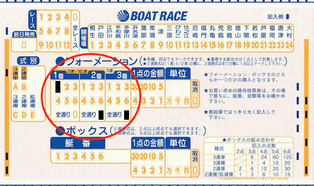 競艇　流し買い　マークシート　画像