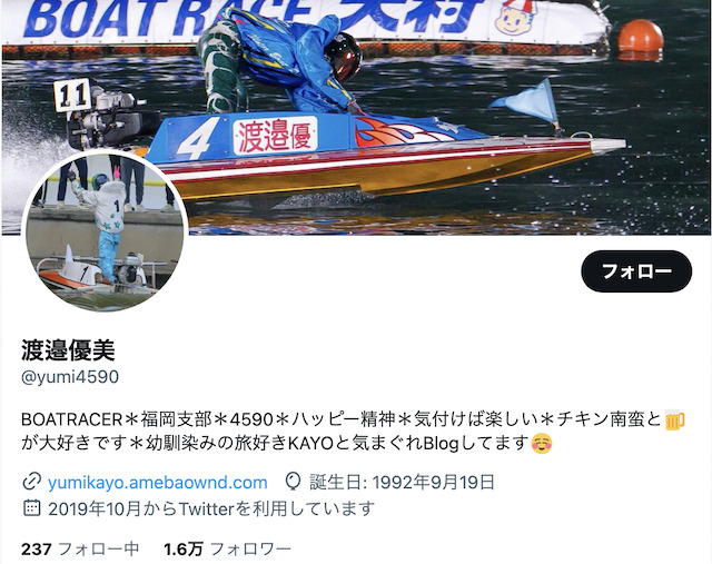 渡邉優美選手のTwitterではレースに関する内容をツイート