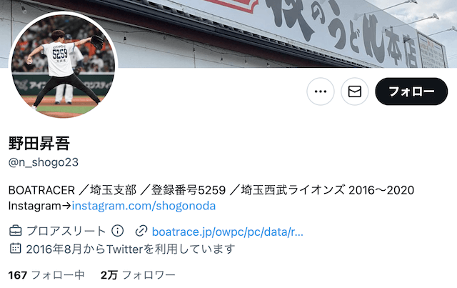 野田昇吾選手のTwitter