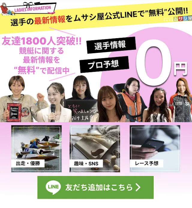 ムサシ屋のLINEにて女子競艇選手に関する情報を発信