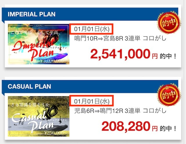 競艇カリプソ　的中実績
