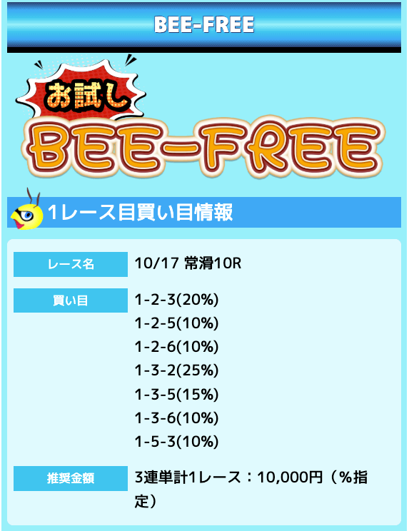 BEEBOAT無料予想25/10/17