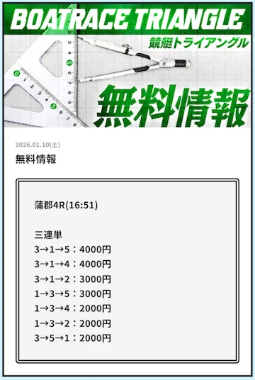競艇トライアングル　2026年1月10日無料予想