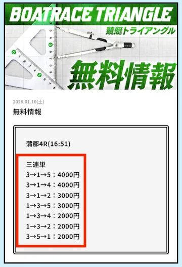 競艇トライアングル　買い目の並び