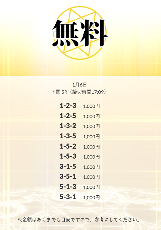 皇艇無料予想26/01/06