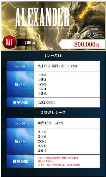 ボートファンタジー2026年2月12日アレクサンダー