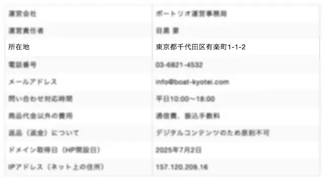 ボートリオ　所在地記載情報