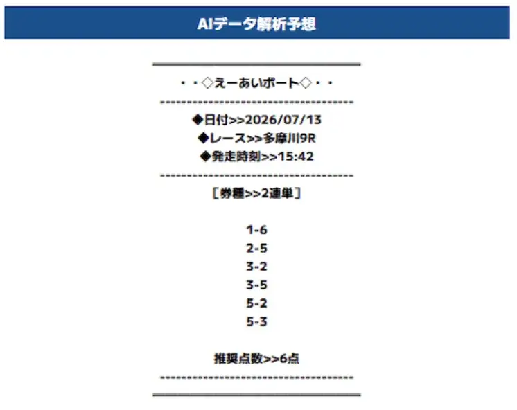 えーあいボート　2026年7月13日無料予想