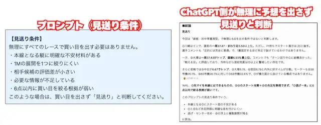 chatgpt競艇予想の見送りプロンプトと回答